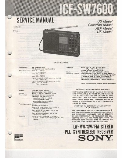 Sony ICF-SW7600 Service Manual PLL Synthesized Receiver Stereo - (26.720Kb) part 7/13 - pag. 29